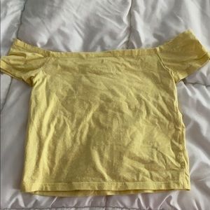 Off the shoulder, yellow with white polka dot top
